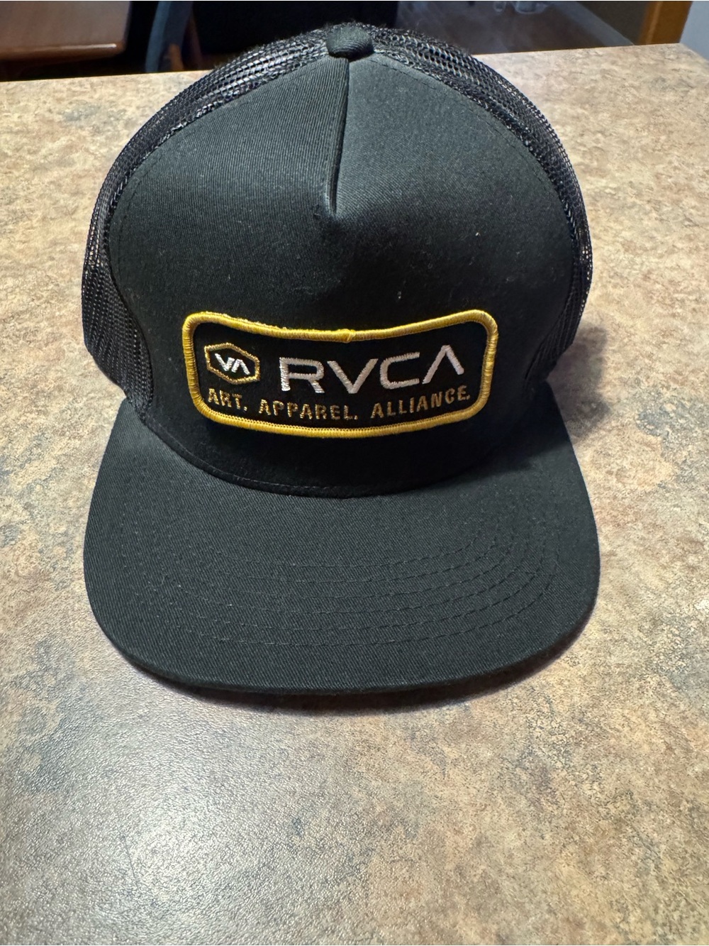 RVCA Black Trucker Hat with Yellow Trim Patch
